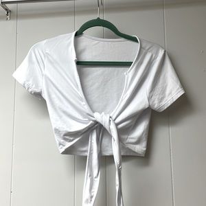 white, crop top, tie